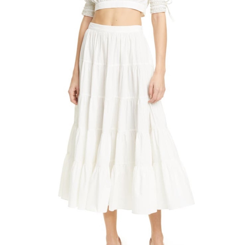 Ulla Johnson Sylvie Tiered Cotton Midi Skirt